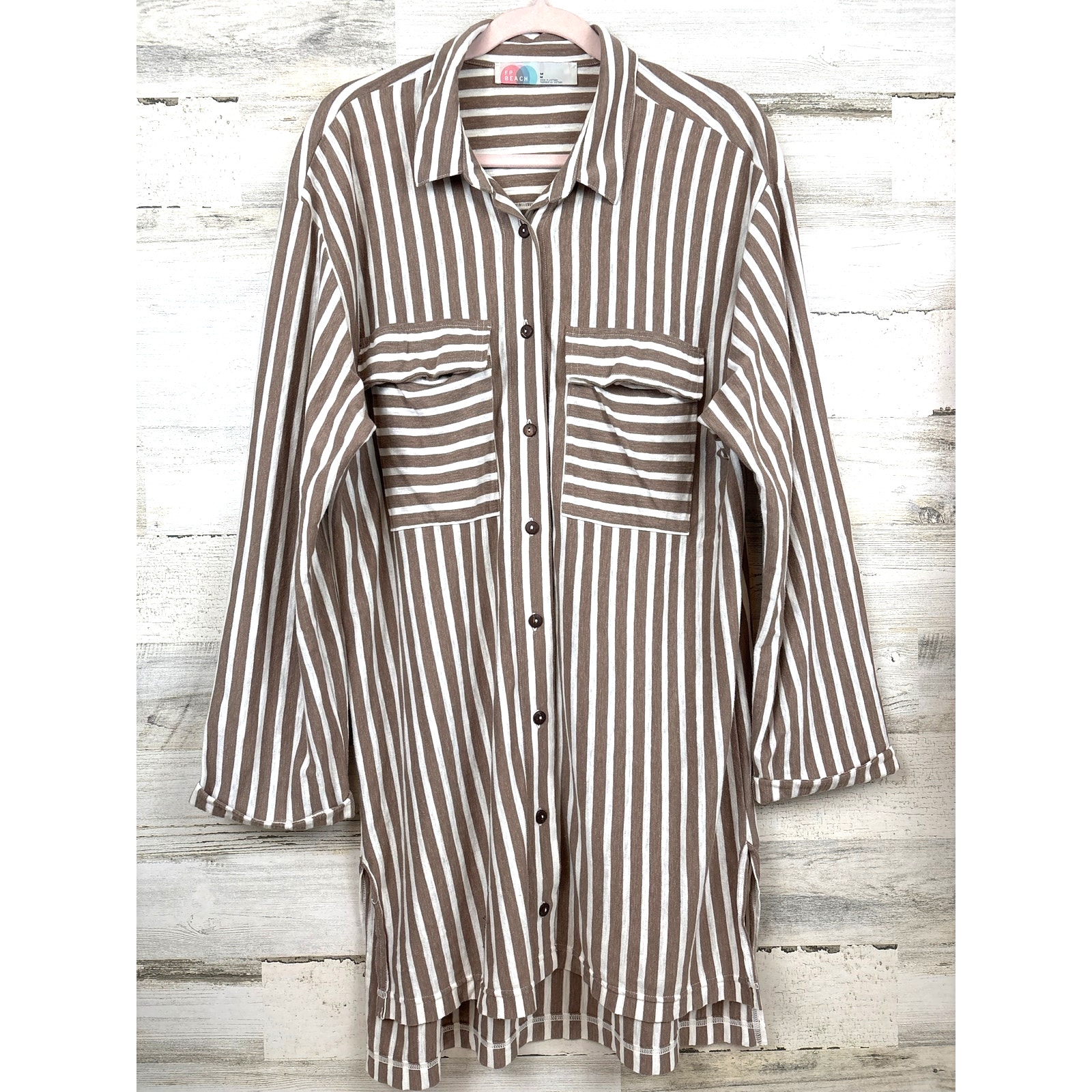 Free People Beach Womens M Brown White Stripe Crossroads Tunic Dress Boho New